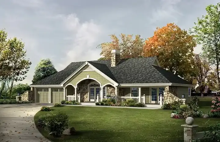 Country house plans 77-341 - front exterior, 1,510 sq ft, 3 bed, 2 bath house plans | Monster House Plans