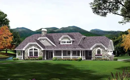 Country house plans 77-357 - front exterior, 1,915 sq ft, 3 bed, 2 bath house plans | Monster House Plans