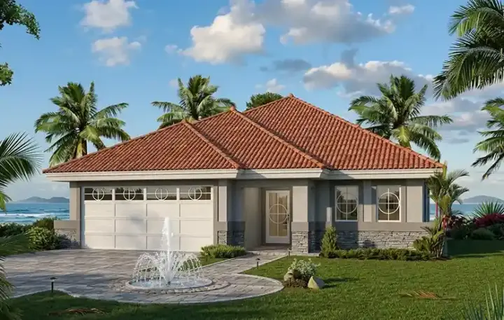 Florida house plans 77-358 - front exterior, 1,298 sq ft, 3 bed, 2 bath house plans | Monster House Plans