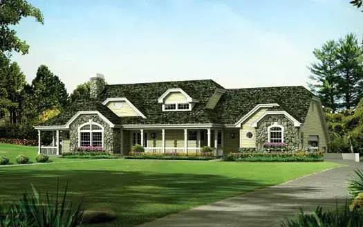 Country house plans 77-359 - front exterior, 2,653 sq ft, 3 bed, 2 bath house plans | Monster House Plans