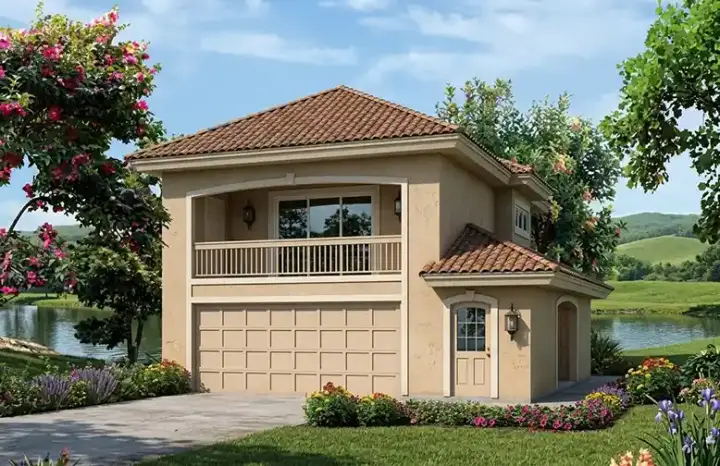 Mediterranean house plans 77-367 - front exterior, 1,091 sq ft, 1 bed, 1 bath house plans | Monster House Plans