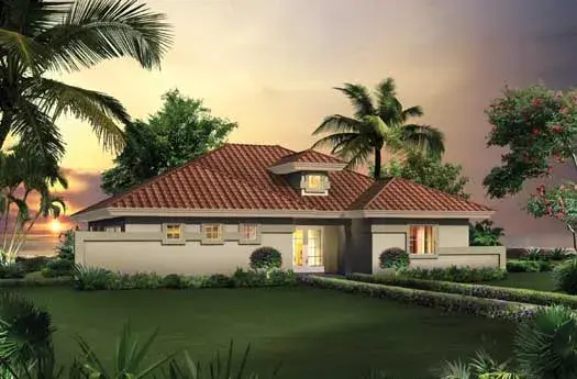Sunbelt house plans 77-372 - front exterior, 1,504 sq ft, 2 bed, 2 bath house plans | Monster House Plans