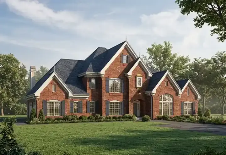European house plans 77-375 - front exterior, 4,465 sq ft, 4 bed, 3 bath house plans | Monster House Plans