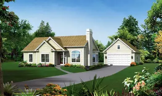 Traditional house plans 77-383 - front exterior, 1,308 sq ft, 3 bed, 2 bath house plans | Monster House Plans