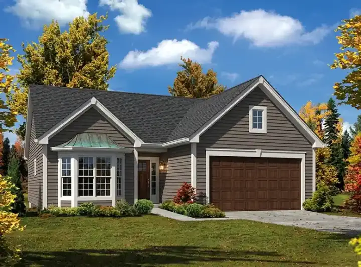 Traditional house plans 77-393 - front exterior, 1,379 sq ft, 2 bed, 1 bath house plans | Monster House Plans