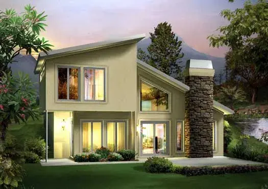 Contemporary house plans 77-400 - front exterior, 1,105 sq ft, 2 bed, 1 bath house plans | Monster House Plans