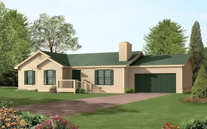 Traditional house plans 77-465 - front exterior, 1,416 sq ft, 3 bed, 2 bath house plans | Monster House Plans