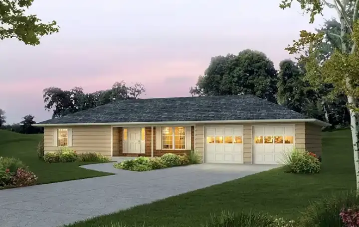 Traditional house plans 77-477 - front exterior, 1,362 sq ft, 3 bed, 2 bath house plans | Monster House Plans