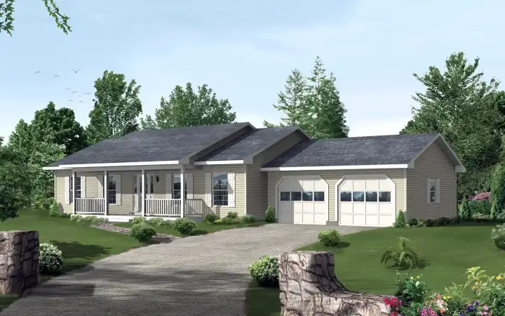 Ranch house plans 77-482 - front exterior, 1,344 sq ft, 3 bed, 2 bath house plans | Monster House Plans