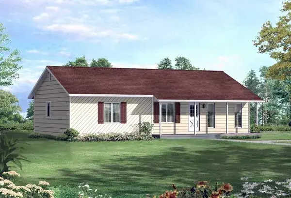 Ranch house plans 77-492 - front exterior, 1,288 sq ft, 3 bed, 2 bath house plans | Monster House Plans