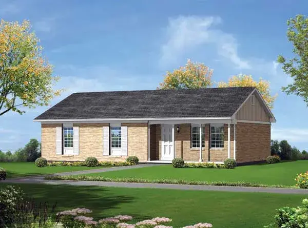 Traditional house plans 77-499 - front exterior, 1,160 sq ft, 3 bed, 1 bath house plans | Monster House Plans