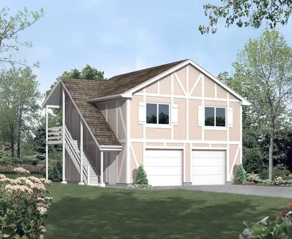 Tudor house plans 77-554 - front exterior, 720 sq ft, 1 bed, 1 bath house plans | Monster House Plans