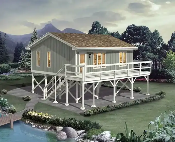 Coastal house plans 77-555 - front exterior, 672 sq ft, 1 bed, 1 bath house plans | Monster House Plans