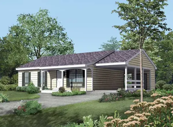 Ranch house plans 77-585 - front exterior, 1,120 sq ft, 3 bed, 1 bath house plans | Monster House Plans