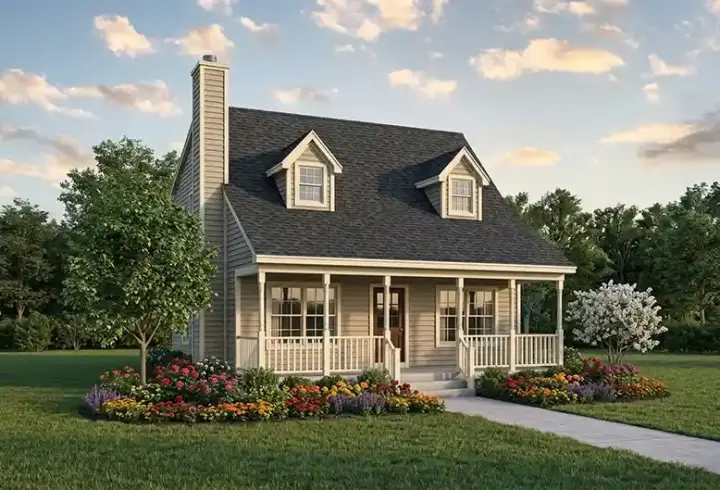 Cape Cod house plans 77-603 - front exterior, 1,200 sq ft, 2 bed, 2 bath house plans | Monster House Plans