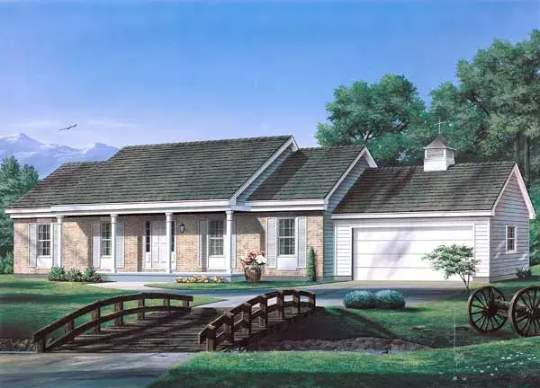 Country house plans 77-633 - front exterior, 1,364 sq ft, 3 bed, 2 bath house plans | Monster House Plans