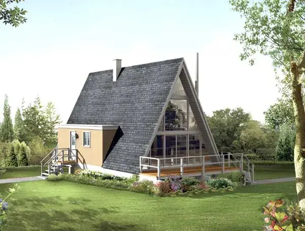 Contemporary house plans 77-643 - front exterior, 1,106 sq ft, 2 bed, 1 bath house plans | Monster House Plans