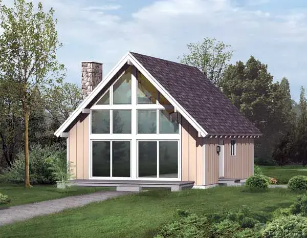 Contemporary house plans 77-647 - front exterior, 1,391 sq ft, 2 bed, 1 bath house plans | Monster House Plans