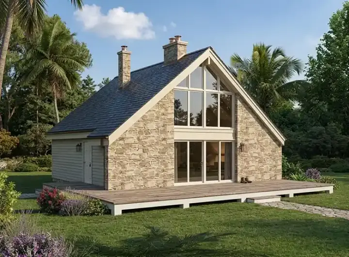 Contemporary house plans 77-657 - front exterior, 1,260 sq ft, 3 bed, 1 bath house plans | Monster House Plans