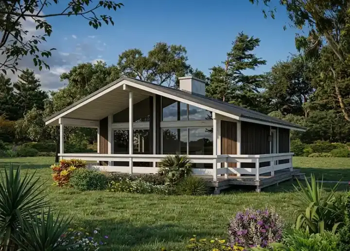 Contemporary house plans 77-658 - front exterior, 792 sq ft, 2 bed, 1 bath house plans | Monster House Plans