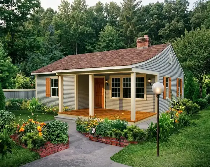 Country house plans 77-664 - front exterior, 733 sq ft, 2 bed, 1 bath house plans | Monster House Plans