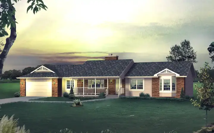 Ranch house plans 77-691 - front exterior, 1,672 sq ft, 3 bed, 2 bath house plans | Monster House Plans