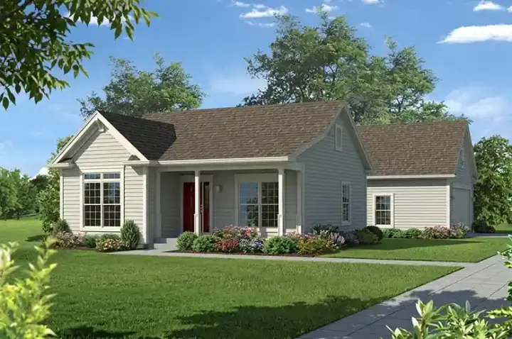 Country house plans 77-703 - front exterior, 944 sq ft, 2 bed, 1 bath house plans | Monster House Plans