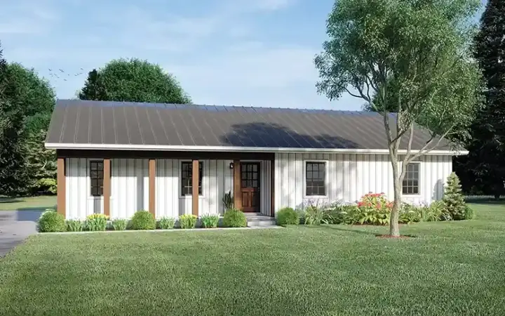 Ranch house plans 77-752 - front exterior, 1,400 sq ft, 3 bed, 2 bath house plans | Monster House Plans