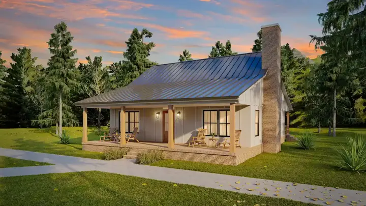 Country house plans 78-107 - front exterior, 1,224 sq ft, 2 bed, 1 bath house plans | Monster House Plans