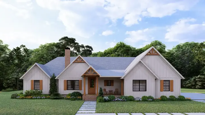 New American house plans 78-117 - front exterior, 1,825 sq ft, 3 bed, 2 bath house plans | Monster House Plans