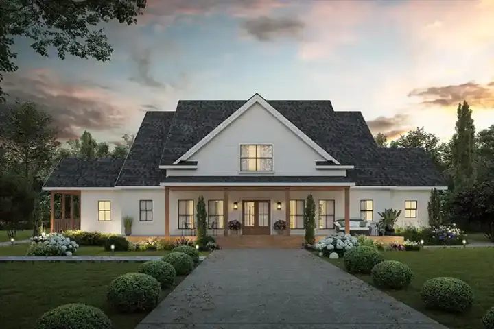 Modern Farmhouse house plans 78-125 - front exterior, 3,475 sq ft, 4 bed, 3 bath house plans | Monster House Plans