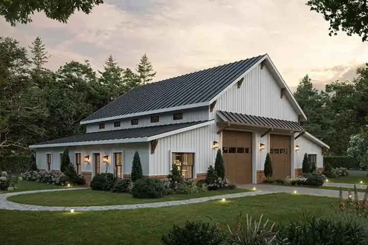 Barndominium house plans 78-135 - front exterior, 1,027 sq ft, 1 bed, 2 bath house plans | Monster House Plans
