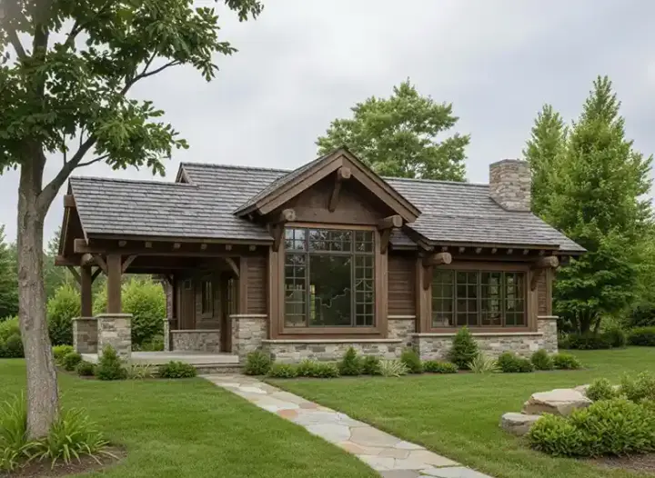 Mountain Rustic house plans 79-106 - front exterior, 681 sq ft, 2 bed, 2 bath house plans | Monster House Plans