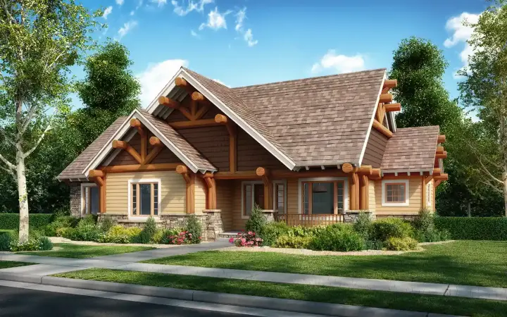 Mountain Rustic house plans 79-117 - front exterior, 1,416 sq ft, 3 bed, 2 bath house plans | Monster House Plans
