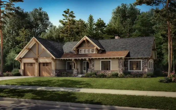 Mountain Rustic house plans 79-123 - front exterior, 1,416 sq ft, 3 bed, 2 bath house plans | Monster House Plans