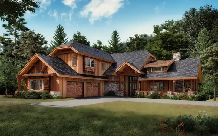 Mountain Rustic house plans 79-129 - front exterior, 3,240 sq ft, 5 bed, 3 bath house plans | Monster House Plans