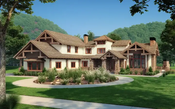Mountain Rustic house plans 79-134 - front exterior, 3,578 sq ft, 3 bed, 3 bath house plans | Monster House Plans