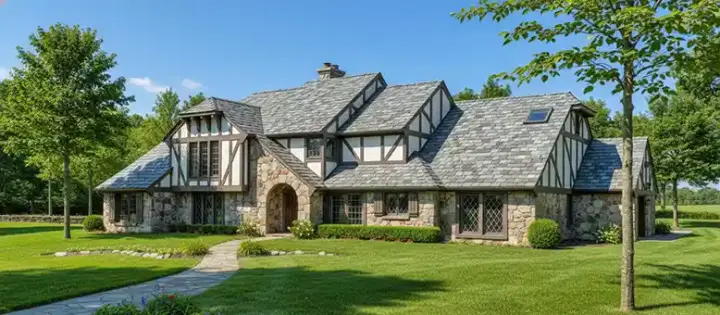 Tudor house plans 8-1075 - front exterior, 4,278 sq ft, 4 bed, 3 bath house plans | Monster House Plans