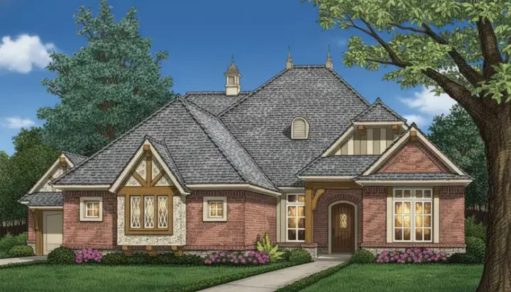 European house plans 8-1196 - front exterior, 2,602 sq ft, 3 bed, 2 bath house plans | Monster House Plans