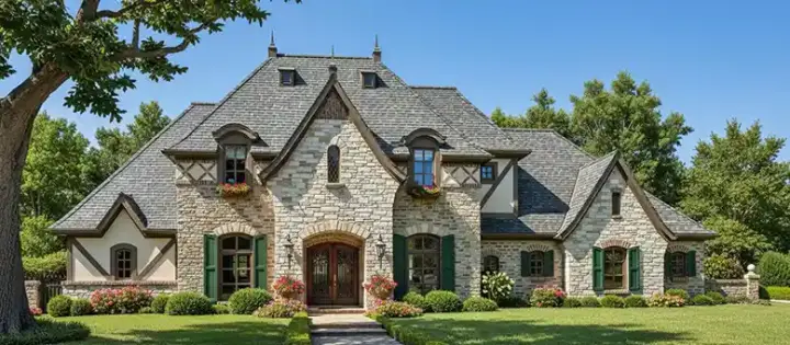 European house plans 8-1198 - front exterior, 4,087 sq ft, 4 bed, 4 bath house plans | Monster House Plans