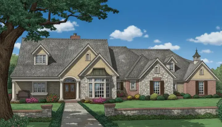 European house plans 8-1228 - front exterior, 2,367 sq ft, 3 bed, 2 bath house plans | Monster House Plans