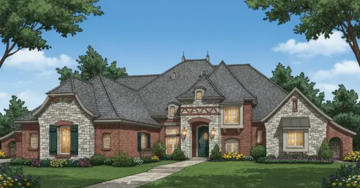 European house plans 8-1230 - front exterior, 3,623 sq ft, 4 bed, 3 bath house plans | Monster House Plans