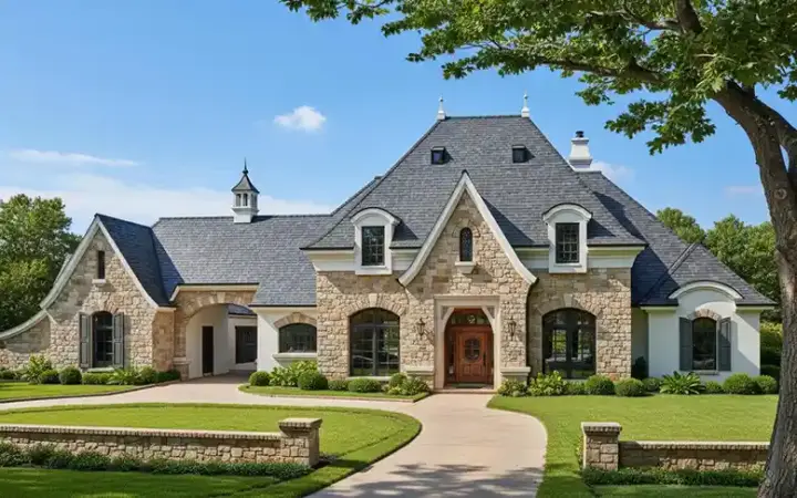 European house plans 8-1239 - front exterior, 4,476 sq ft, 4 bed, 4 bath house plans | Monster House Plans