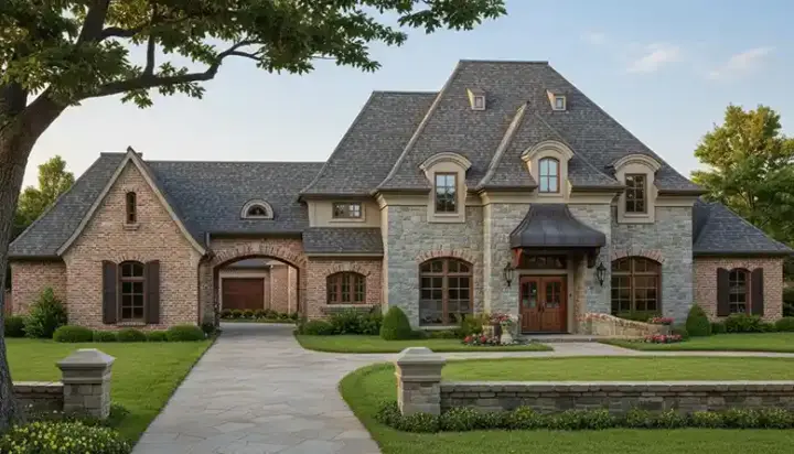 French Country house plans 8-1261 - front exterior, 4,215 sq ft, 4 bed, 4 bath house plans | Monster House Plans