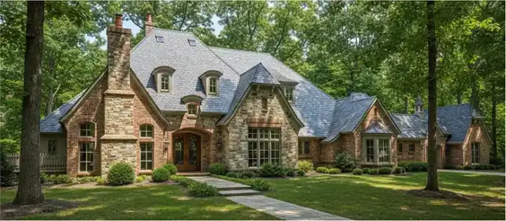 European house plans 8-1273 - front exterior, 4,338 sq ft, 4 bed, 4 bath house plans | Monster House Plans