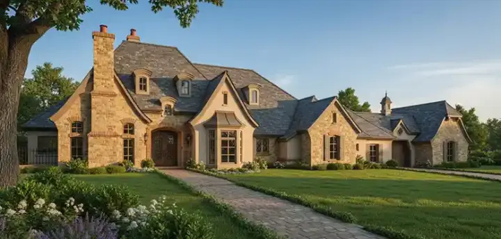 French Country house plans 8-1274 - front exterior, 4,071 sq ft, 4 bed, 3 bath house plans | Monster House Plans