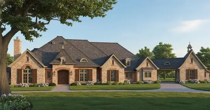 French Country house plans 8-1277 - front exterior, 3,281 sq ft, 3 bed, 2 bath house plans | Monster House Plans