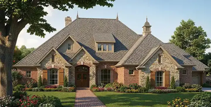 European house plans 8-1278 - front exterior, 2,165 sq ft, 3 bed, 2 bath house plans | Monster House Plans