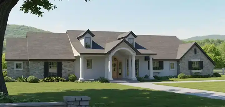 Country house plans 8-128 - front exterior, 1,562 sq ft, 3 bed, 2 bath house plans | Monster House Plans