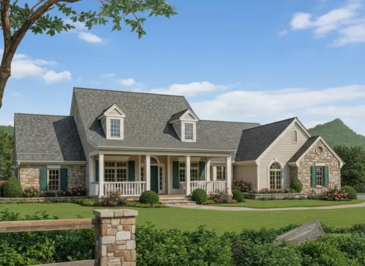 Country house plans 8-198 - front exterior, 1,938 sq ft, 3 bed, 2 bath house plans | Monster House Plans